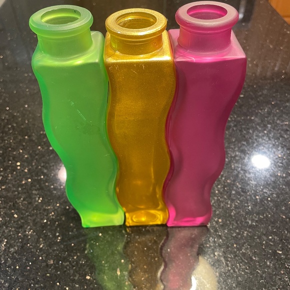 Vintage IKEA Skämt Vase Set of 3 RETRO Wavy Glass Vases Pink, Gold, Green - Picture 3 of 6